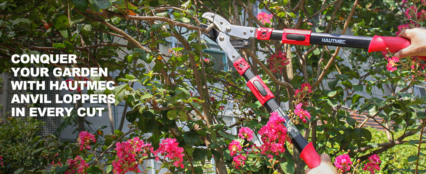 HAUTMEC Anvil Loppers for Tree Trimming Heavy Duty, Extendable 27-37'' Garden Bypass Loppers with Compound Action System, 2" Cutting Capacity, Labor-Saving Tree Trimmer for Yard, Lawn Branch Cutter HT0149