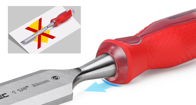 HAUTMEC 3-Piece Wood Chisel Set – High-Impact Drop-Forged CRV Steel, Fully Polished Beveled Edge Blades, Heavy-Duty Strike Cap & Extended Anti-Skid Handle – HT0364