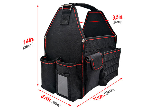 HAUTMEC Tool Tote Pro Electrician Tool Bag 18-Pockets Open Top Tool Bag With Removable Shoulder Strap Lightweight Foldable Design Tool Carrier Waterproof Wear-Resistant HT0143-TB