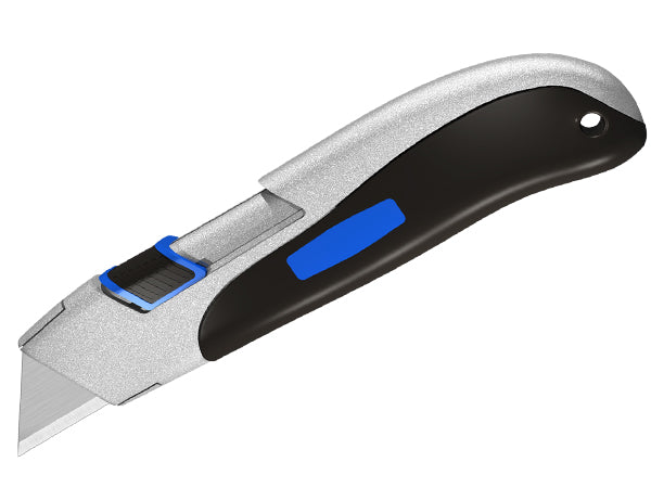 HAUTMEC Safety Self Retractable Utility Knife, Professional Heavy Duty Box Cutter With Extra 3 Black Sk2H Blades, Tool-free Blade Change, Safety Knife for Work HT0414-KN