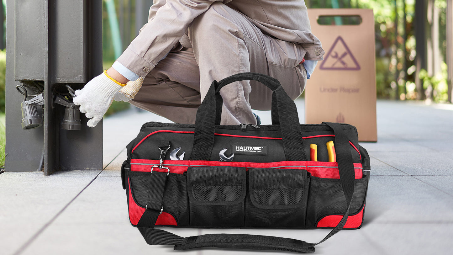 HAUTMEC 24 Inch Large Tool Bag, Heavy Duty 1680D Wide Mouth Tool Box Organizer, 36-Pockets Portable Utility Bag for Men with Level Holder and Removable Shoulder Strap, HT0284