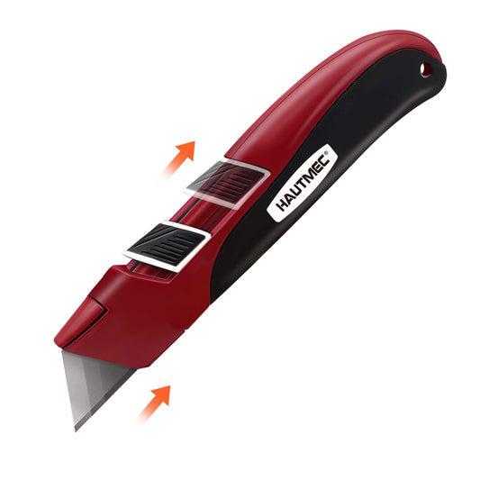 HAUTMEC High Safety Utility Knife With Double Self-Retraction Mechnism, Automatic Blade Retraction After Cuts & Self-retraction by Release Push Button, Self-retracting Box Cutter HT0195-KN