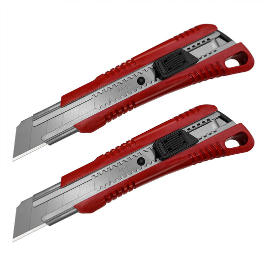 HAUTMEC 2PCS 25mm Extra Heavy-Duty SK4 Utility Knife, 3pcs blade Snap-off Retractable Box Cutter, Auto-lock Mechanism, Blade Storage Design HT0080-2PC