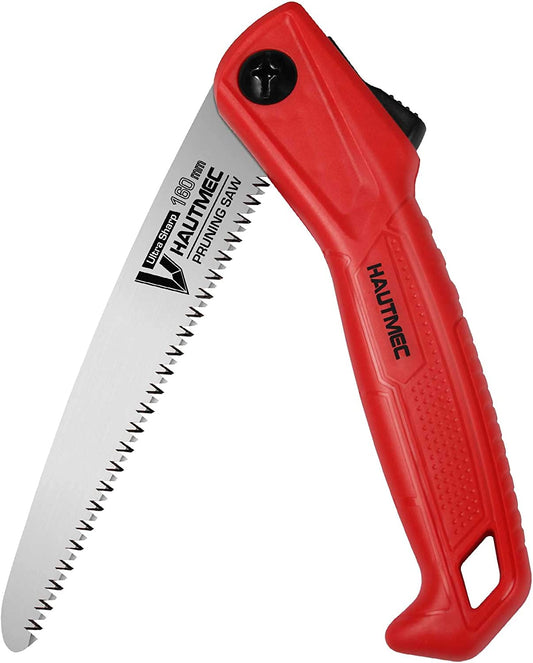 HAUTMEC 6 inch Folding Saw, Heavy Duty Single-Hand Ergonomic Hand Saw, Curved Razor Tooth Sharp Blade for Wood, Camping, Tree Trimming, Dry Wood, Pruning HT0134-PS