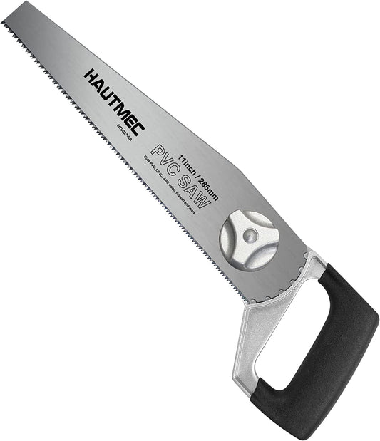 HAUTMEC Heavy Duty 11-Inch PVC/ABS Pipe Saw And General Purpose Hand saw, Adjustable Cutting Angle, For Cutting Pipe In Tight Spaces, for Trimming, Gardening, Wood, Drywall, And Plastic HT0027-SA