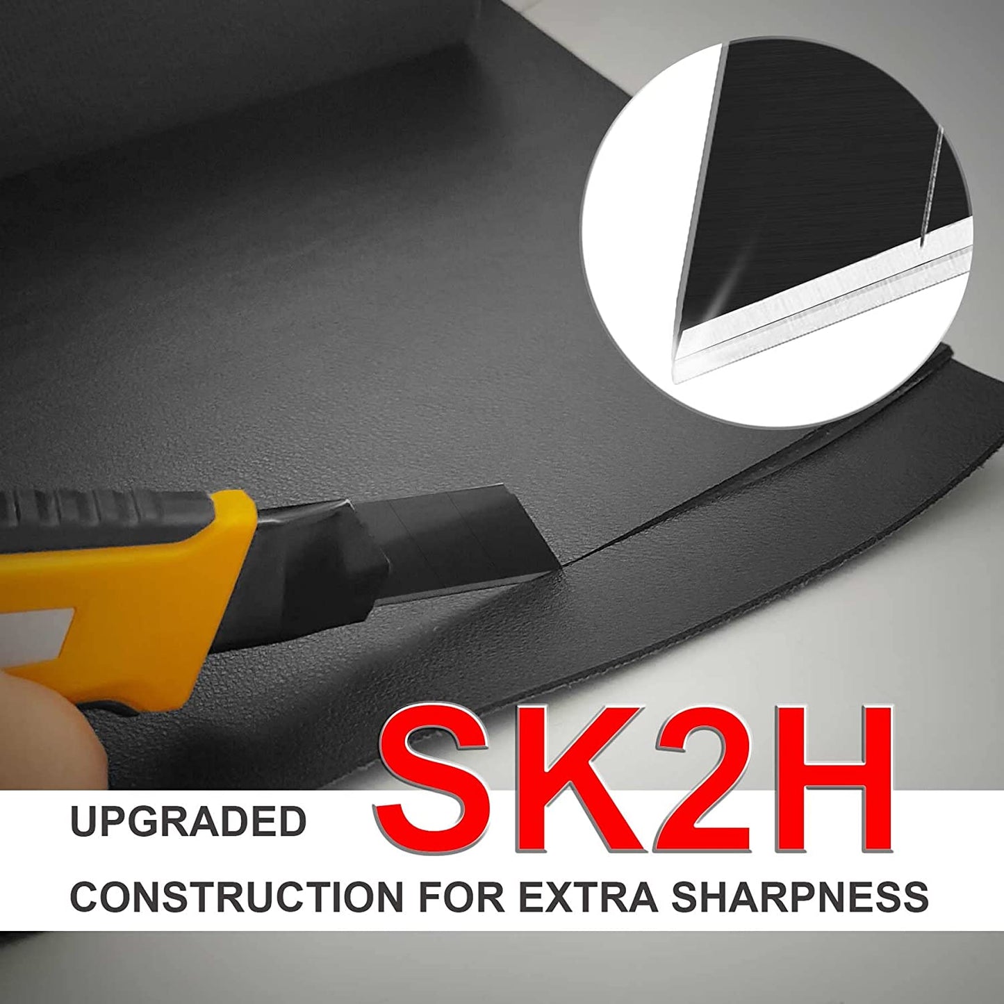 HAUTMEC 100PCS 18mm SK2H Ultra Sharp Snap Off Blades, Retractable Black Utility Knife Replacement Blades, Sharper SK2H Heavy Duty Blades, Creative Safety Box, for Box, Carpet, Rope HT0144-100PC