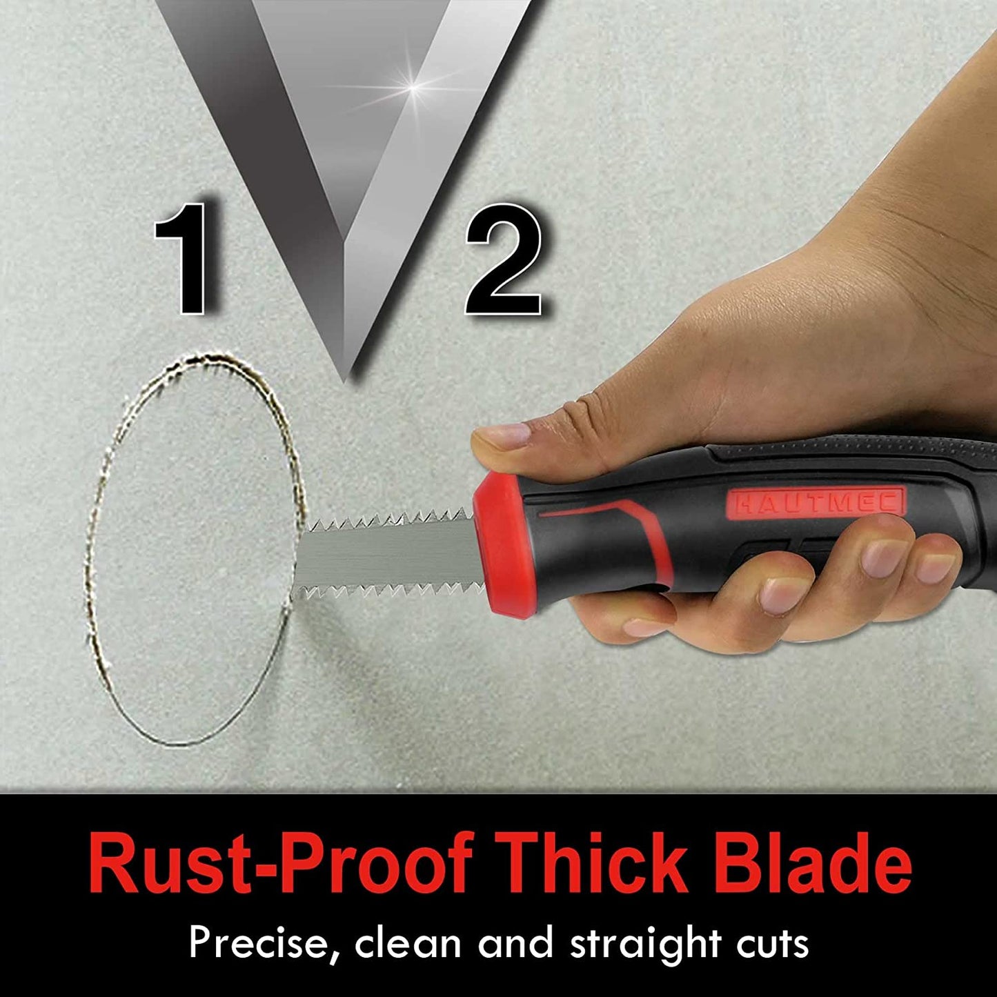 HAUTMEC 6-Inch Drywall/JabJab Saw with Soft Grip Handle and Sharp Tip, Double Edge Hand Saw for Wallboard, Drywall, Plywood, Plastic Cutting, Trimming, Gardening and Pruning HT0028-SA