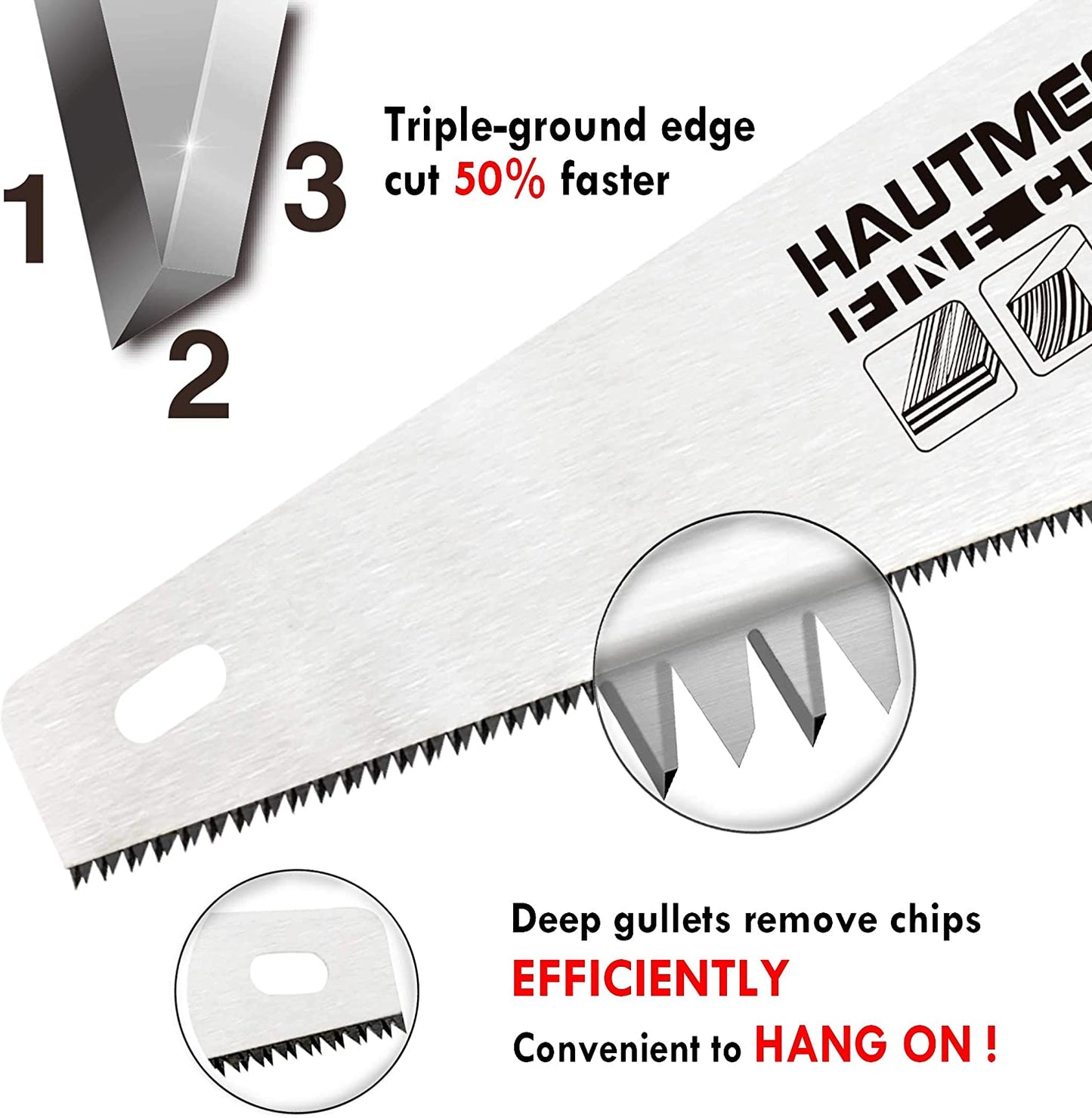 HAUTMEC 14 in. Universal Hand Saw - 11 TPI Fine Cuts Wood Saw - Professional Universal Saws for Wood, Laminate And Plastic - Crosscut Saw, HT0024