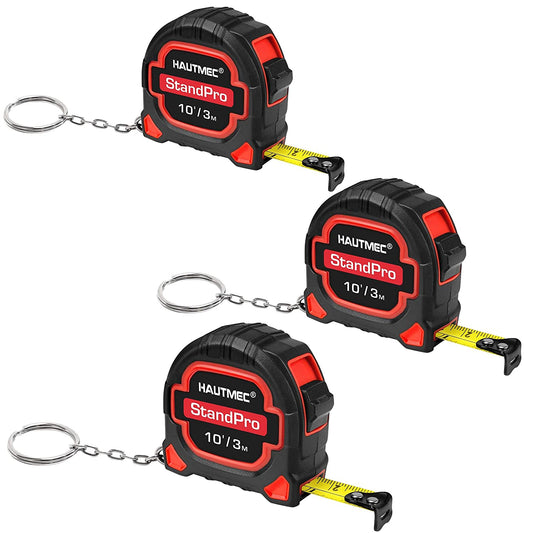 HAUTMEC 10ft Keychain Tape Measure,3 Pack Small Metric and Inches Measuring Tape,Retractable Tape Measure for Professionals and homeowners HT0252-TM