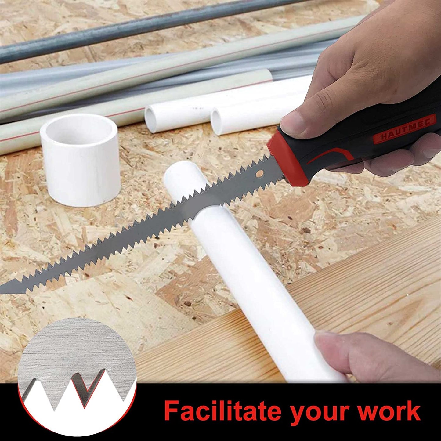 HAUTMEC 6-Inch Drywall/JabJab Saw with Soft Grip Handle and Sharp Tip, Double Edge Hand Saw for Wallboard, Drywall, Plywood, Plastic Cutting, Trimming, Gardening and Pruning HT0028-SA