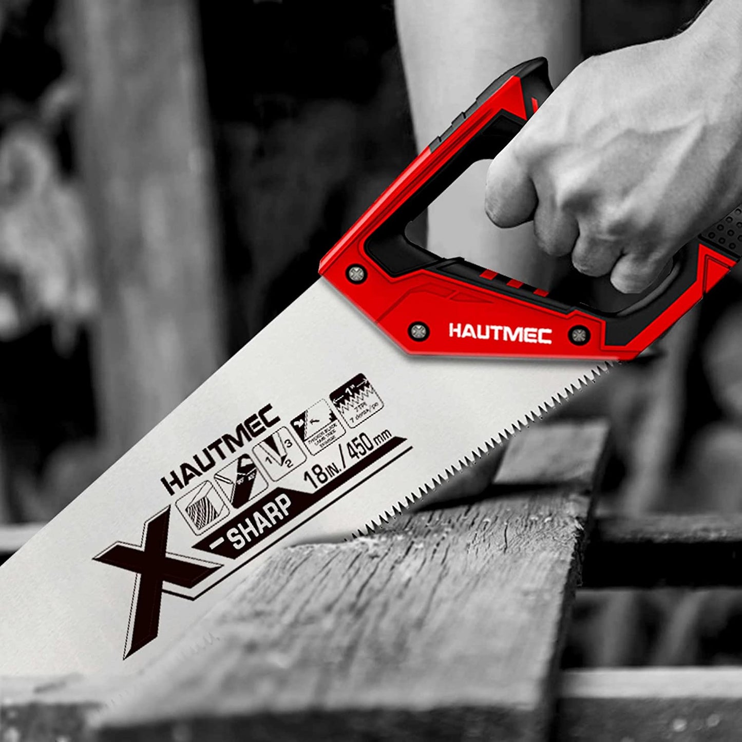 HAUTMEC X-Sharp 18 in. Universal Hand Saw - 7 TPI Universal Cuts Wood Saw - Professional Universal Saws for Wood, Laminate And Plastic - Ripcut And Crosscut Saw, HT0151-SA