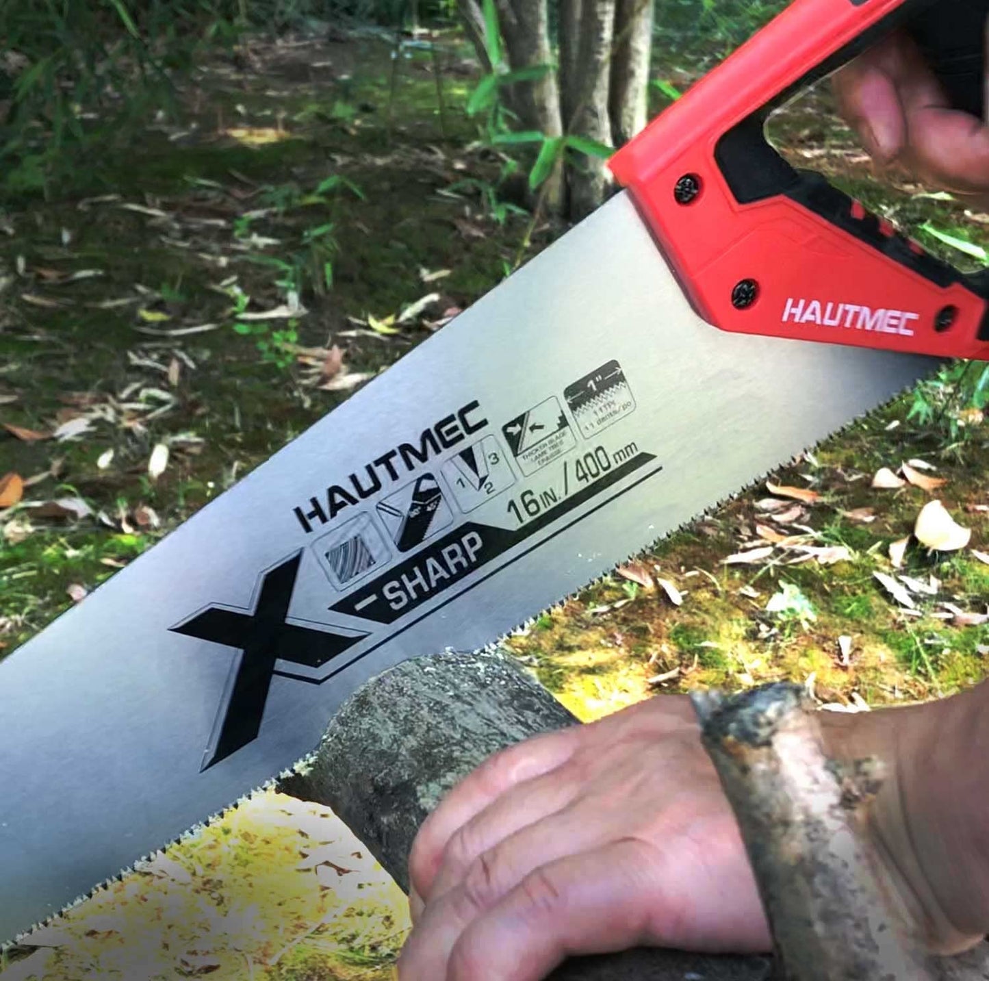HAUTMEC 16 in. Universal X-Sharp Hand Saw - 11 TPI Fine Cuts Wood Saw - Professional Universal Saws for Wood, Laminate And Plastic - Ripcut And Crosscut Saw, HT0152-SA