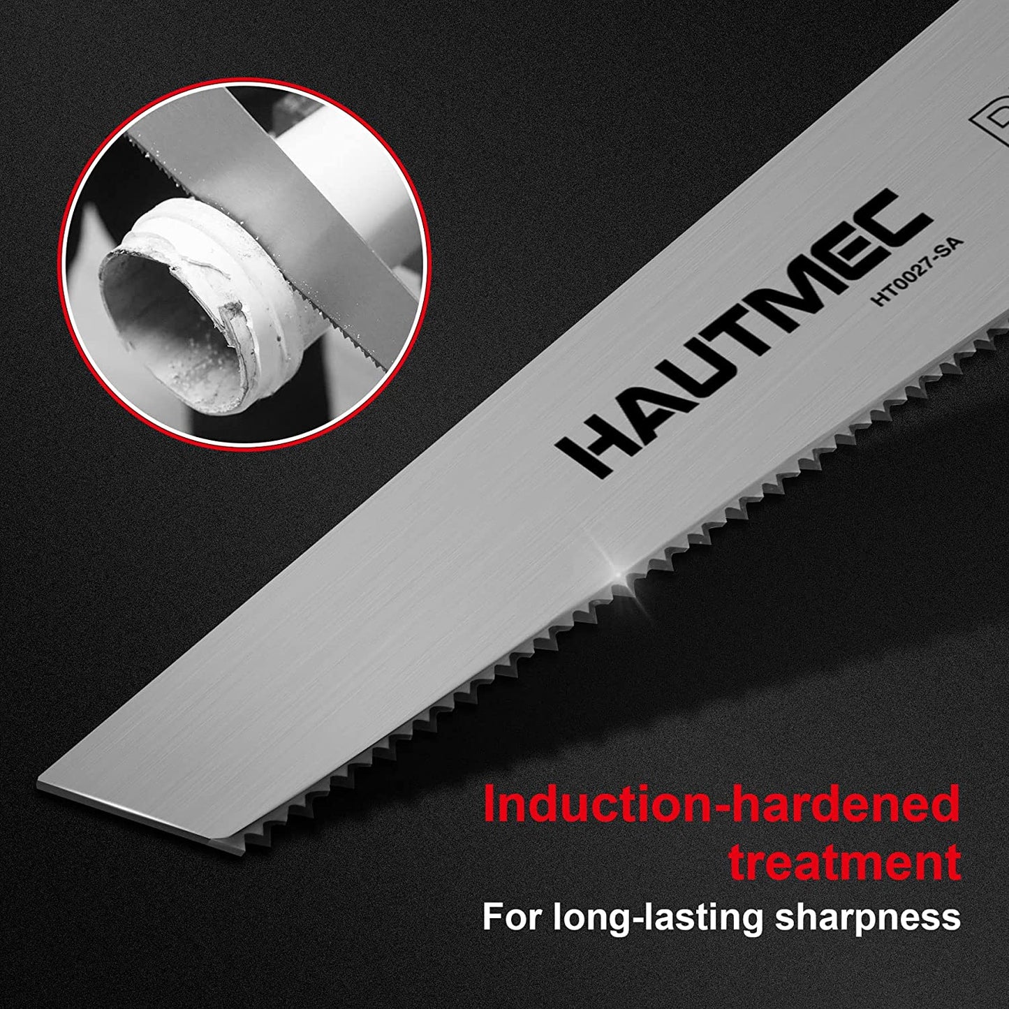 HAUTMEC Heavy Duty 11-Inch PVC/ABS Pipe Saw And General Purpose Hand saw, Adjustable Cutting Angle, For Cutting Pipe In Tight Spaces, for Trimming, Gardening, Wood, Drywall, And Plastic HT0027-SA