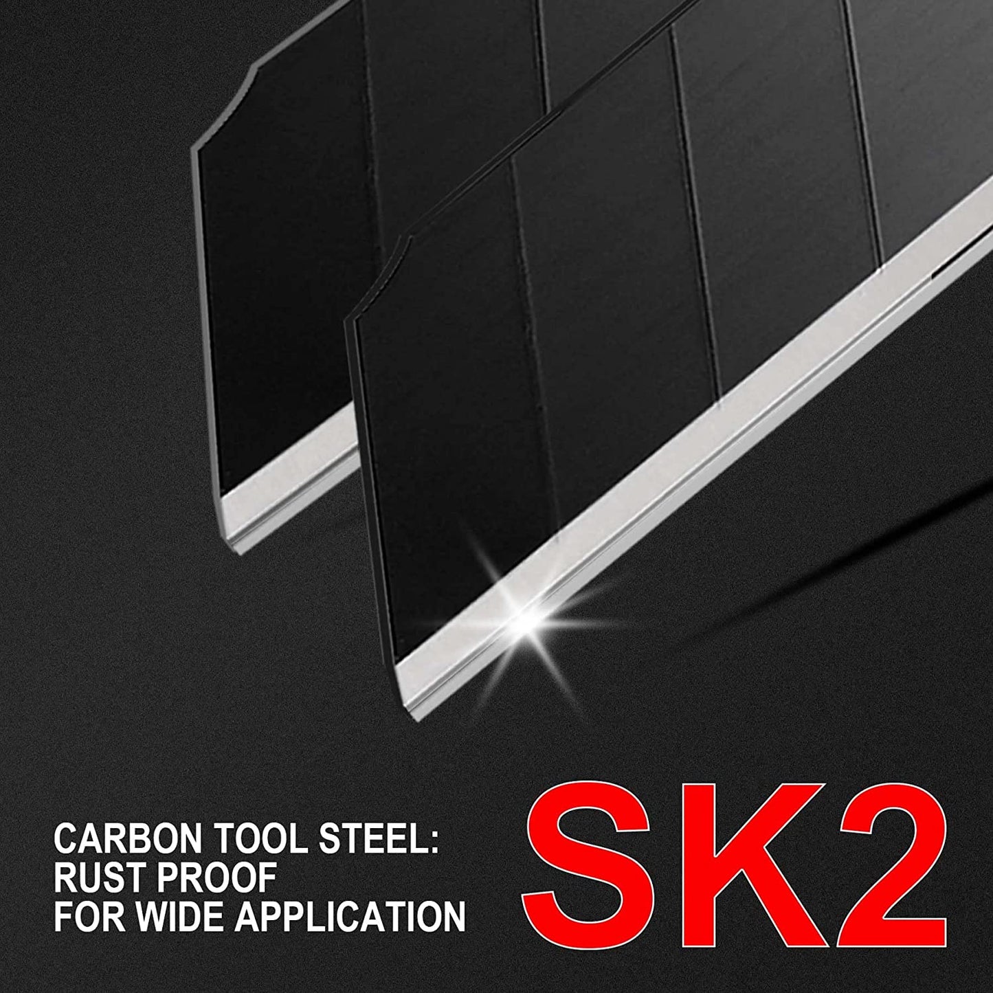 HAUTMEC 40PCS 18mm Triple Cutting-edge Snap Off Blades, Retractable Black Replacement Blades, SK2 Heavy Duty Blades, Strengthened Safety Box, for Box, Carpet, Rope HT0083-40PC