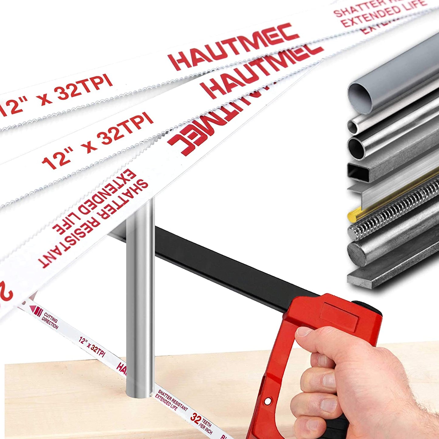 HAUTMEC 10" Hacksaw Blades Replacement Bi-Metal(10 Pack) 32 TPI High Speed Steel Grounded Teeth HT0121-CT