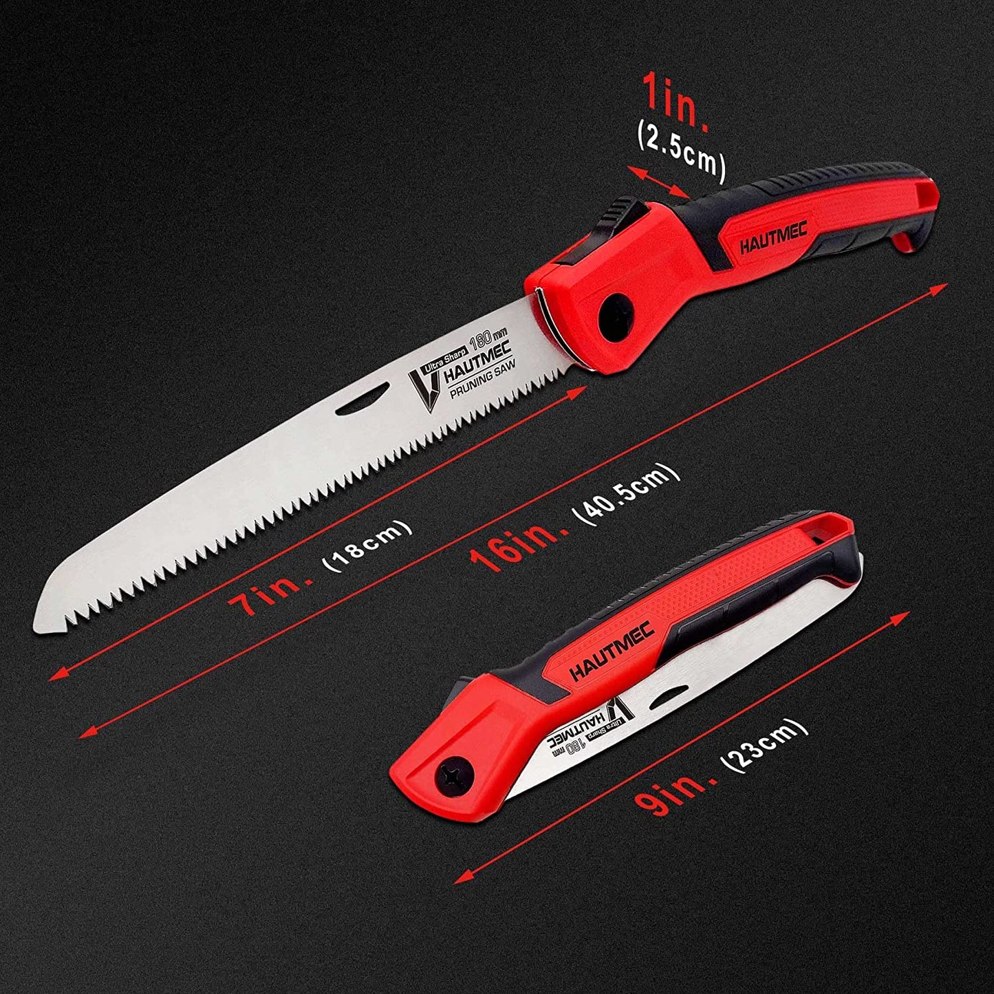 HAUTMEC 7 inch Folding Saw, SK-5 Steel and Triple-ground Teeth, Heavy Duty Single-Hand Blade Hand Saw for Wood Camping, Dry Wood Pruning Saw, for Garden Camping, Hunting and Bushcraft HT0135-PS