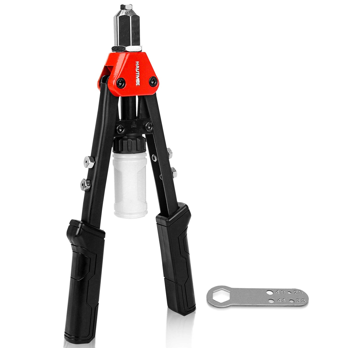 HAUTMEC Pop Rivet Gun,13" Labor Saving Hand Riveter with 5 Replaceable Nosepieces And Rivets Collecting Bottle HT0129-HR