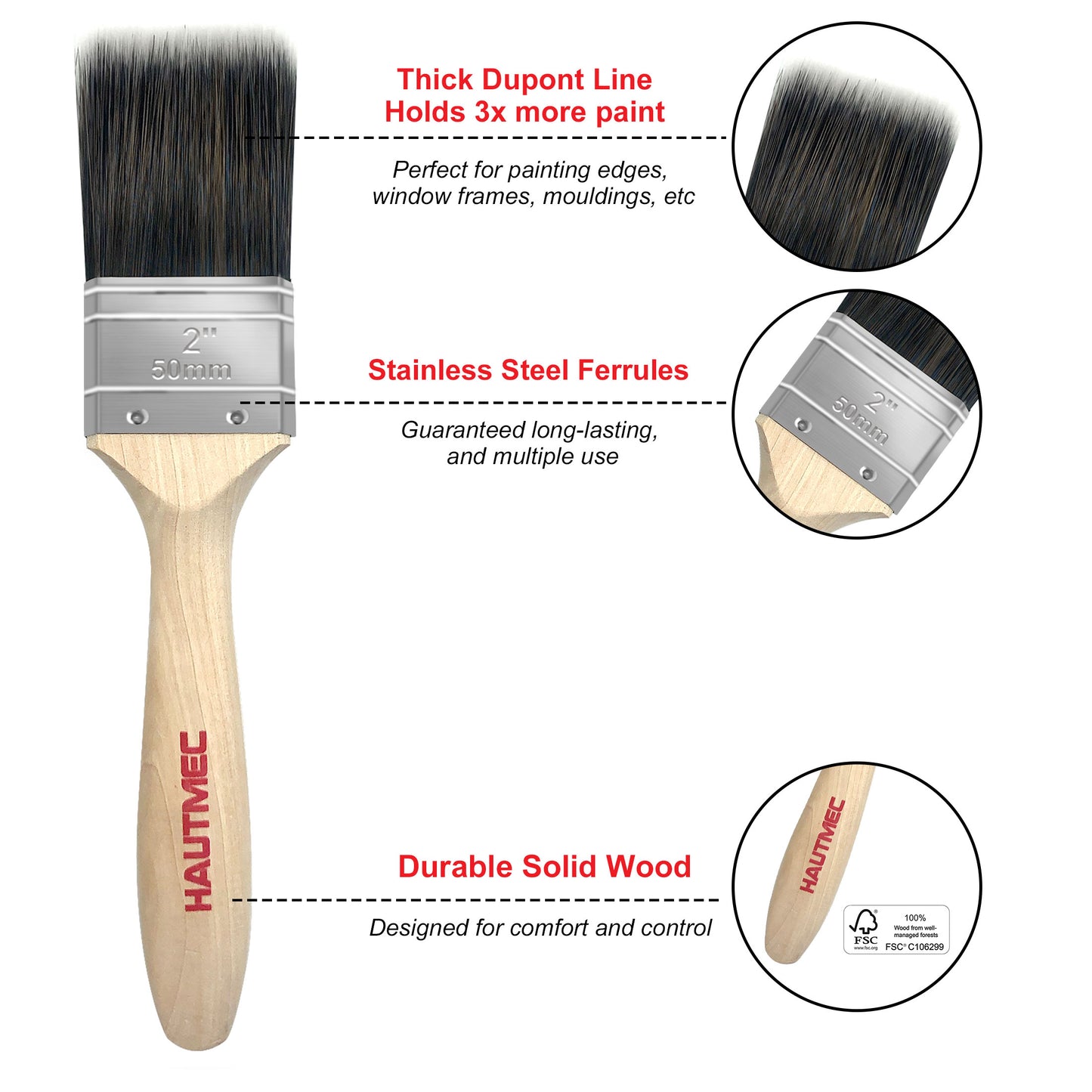 HAUTMEC Professional Paint Brush 5pcs HT0030-PT