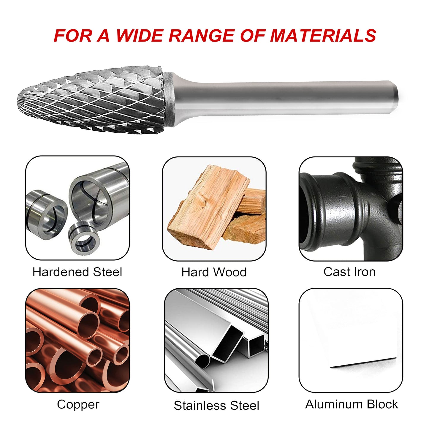 HAUTMEC Ball Nose Tree Tungsten Rotary File Carbide Burr Double Cut for Die Grinder Bit HT0157-MC