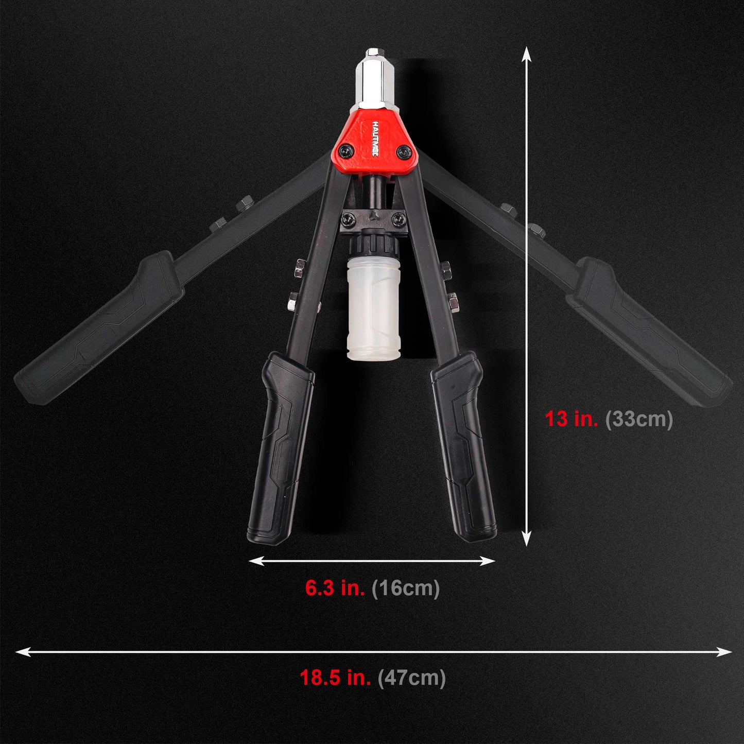 HAUTMEC Pop Rivet Gun,13" Labor Saving Hand Riveter with 5 Replaceable Nosepieces And Rivets Collecting Bottle HT0129-HR