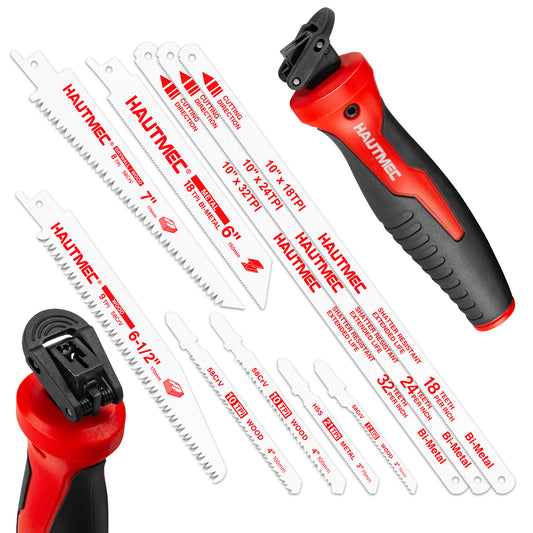 HAUTMEC 10-In-1 Multi Blades Hand Saw with Quick-Release Change Mechanism and Pro HSS/Cr-V/Bi-Metal Blades, Compact Hacksaw, Jab Saw, Versatile Handsaw for Wood, Metal, Plastic, Drywall – HTHSH25032