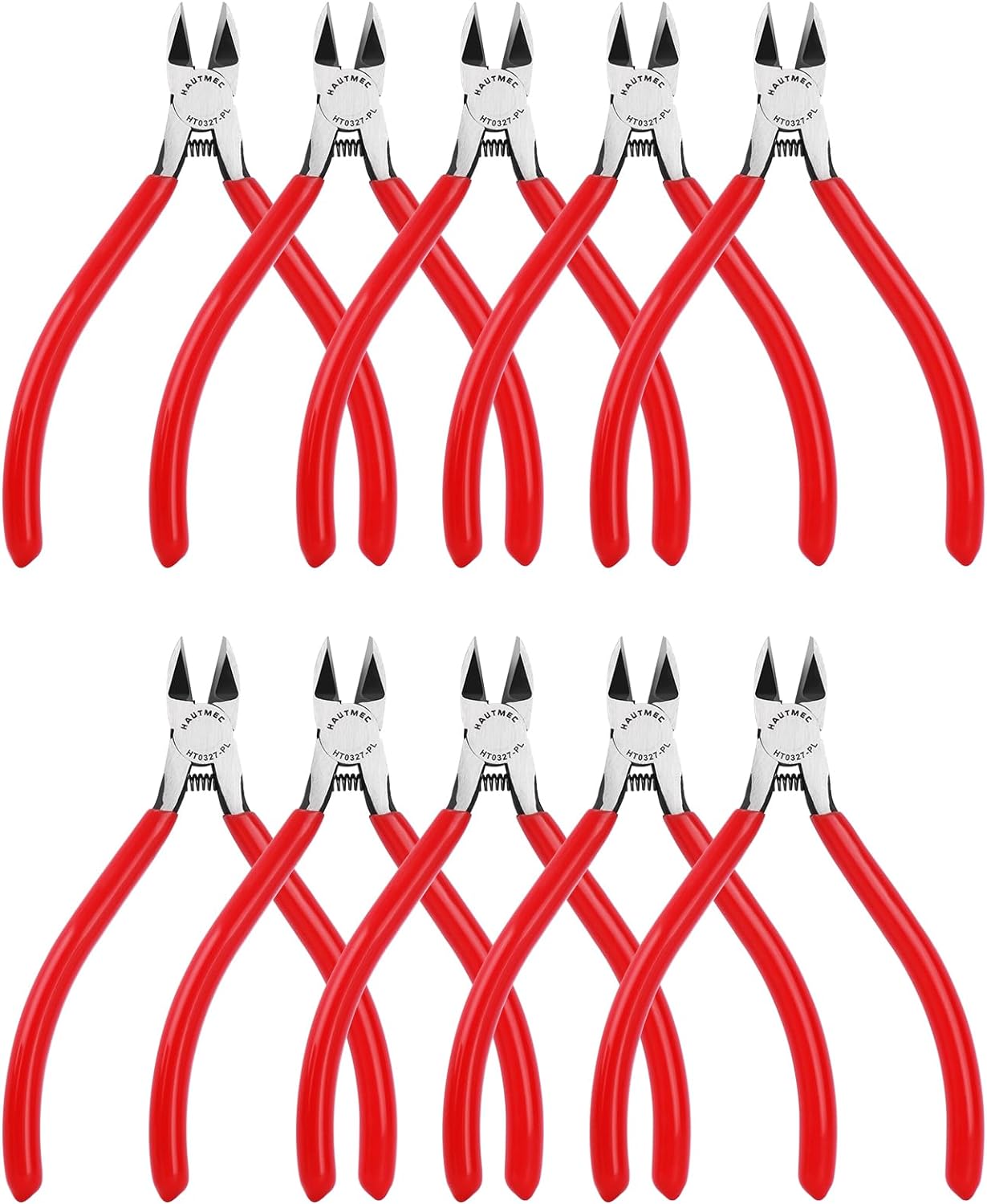 HAUTMEC 5" Precise Small Flush Cutting of Engineer Wire Cutter Plier 10PCS with Location Pin for Fine Shearing, Perfect for Circuit Board Cutting, Electronic Components, HT0327-10PC