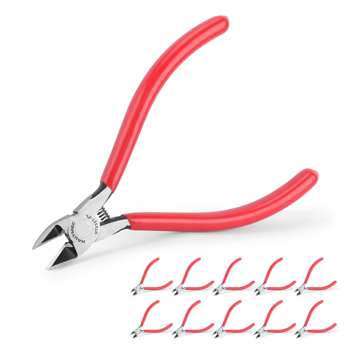 HAUTMEC 5" Precise Small Flush Cutting of Engineer Wire Cutter Plier 10PCS with Location Pin for Fine Shearing, Perfect for Circuit Board Cutting, Electronic Components, HT0327-10PC