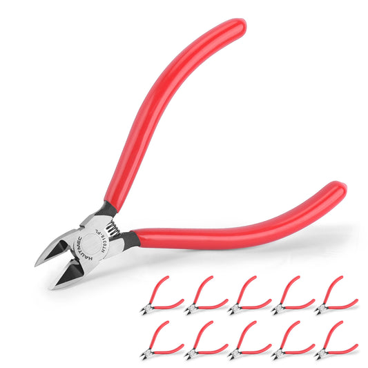 HAUTMEC 6" Flush Cutters Ultra Sharp Flush Cut Pliers 10PCS Small Wire Cutters for Crafting, Spring Loaded and Non-slip Grip Wire Snips for Plastic, Jewelry Marking, Artificial Flowers, HT0318-10PC