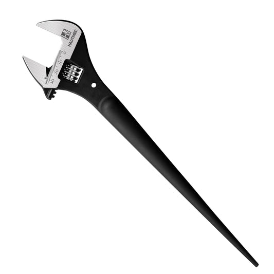 HAUTMEC 12 inch Adjustable Spud Wrench, Wide Jaw Up to 1-11/32"(34mm), Adjustable Spud Wrenches with Tail Pry Bar Features, Black Oxide Finish, Forged CR-V Steel Metric & SAE Scales with Tether Hole HTASM25017