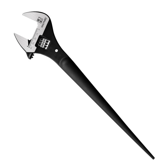 HAUTMEC 16 inch Adjustable Spud Wrench, Wide Jaw Up to 1-5/8"(41mm), Adjustable Spud Wrenches with Tail Pry Bar Features, Black Oxide Finish, Forged CR-V Steel Metric & SAE Scales with Tether Hole HTASM25018