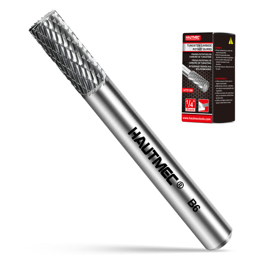 HAUTMEC Tungsten Carbide Rotary Burr Bit – 1/4" Shank, Double Cut Tungsten Rotary File for Die Grinder, Professional Grade, Suit for Metal Carving, Grinding, Engraving & Deburring - HT0196