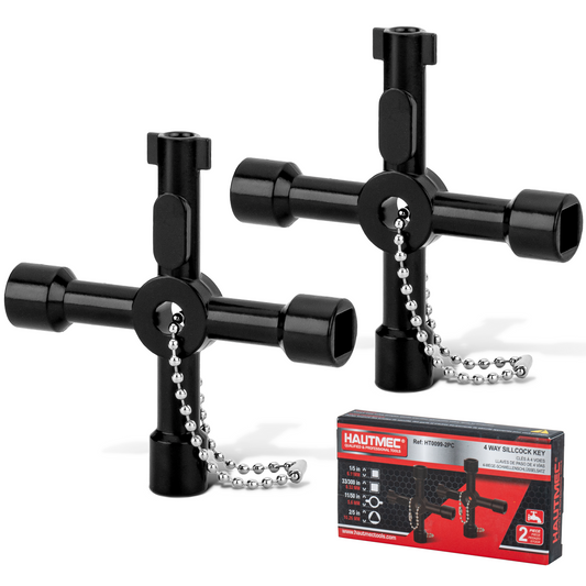 HAUTMEC 4 Way Sillcock Water Key Multi-functional Universal Cross Water Spigot Key Zinc Alloy Plumbers Electricians Valve Tools Black Silcock Key 4 Way, 2 Pack HT0099-2