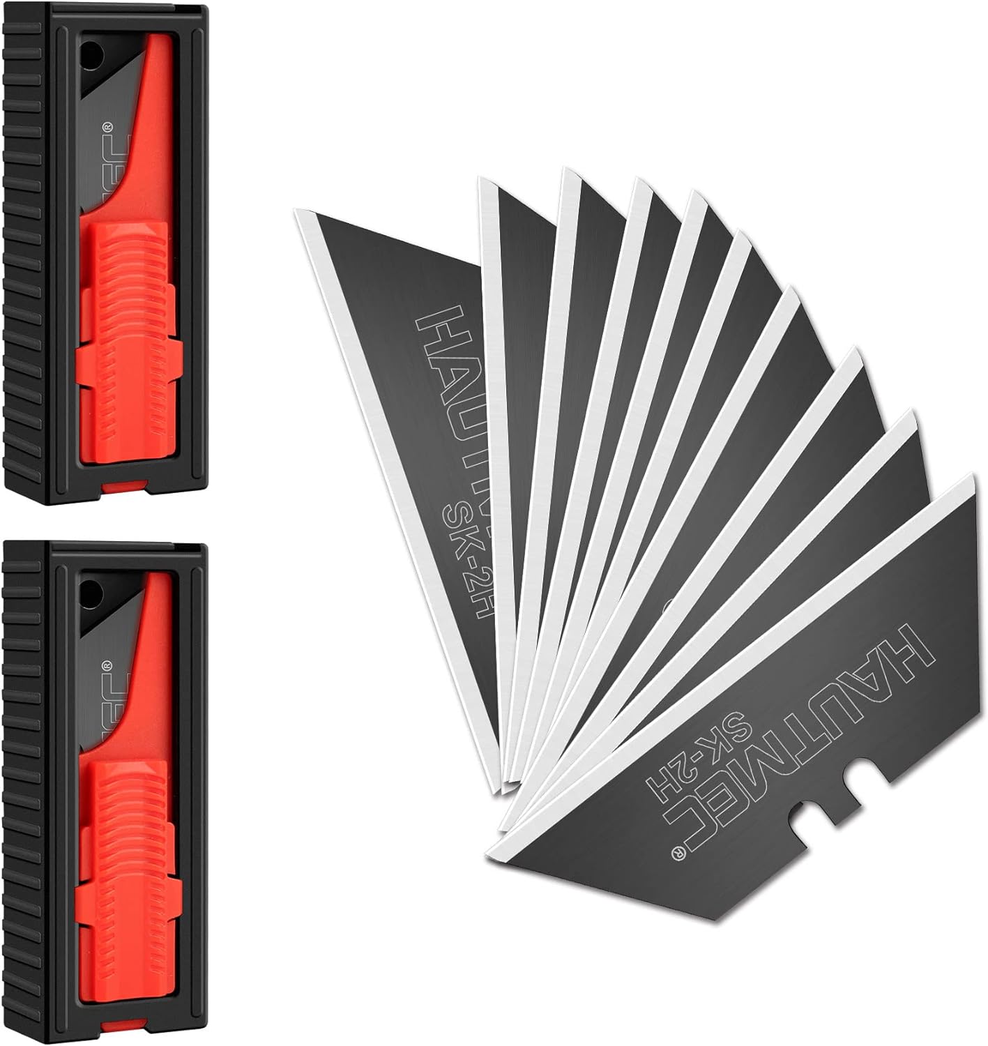 HAUTMEC 20-Pack Utility Knife Blades with a Safety Dispenser, Standard Replacement Blades for Heavy Duty Utility Knives and Box Cutters, Sharper SK2H Black Blades HT0265-2PCS