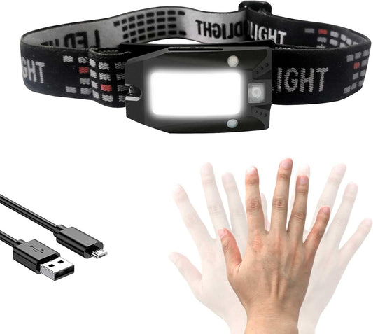 HAUTMEC Headlamp Rechargeable LED Headlamps for Adults 230° Wide Beam with Adjustable Headband for 150 Lumens Head Lamp Waterproof Motion Sensor Head Lights for Running,Fishing,Hiking,Camping HT0218