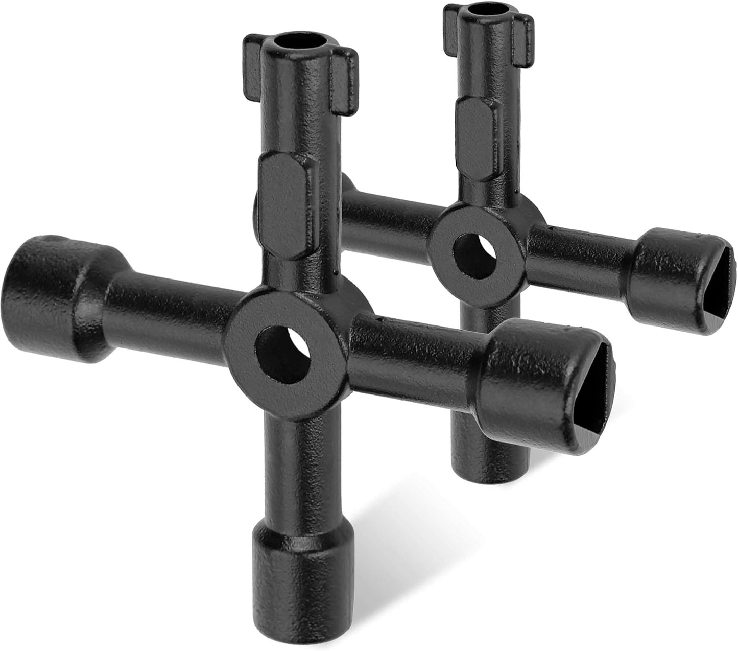 HAUTMEC 4 Way Sillcock Water Key Multi-functional Universal Cross Water Spigot Key Zinc Alloy Plumbers Electricians Valve Tools Black Silcock Key 4 Way, 2 Pack HT0099-2