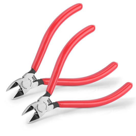HAUTMEC 6" Flush Cut Pliers Ultra Sharp Wire Cutters 2PCS with Spring Loaded and Non-slip Grip, Ideal Wire Snips for Plastic, Soft Wire, Toy Model Kits, Jewelry Marking, Zip Ties, HT0318-2PC