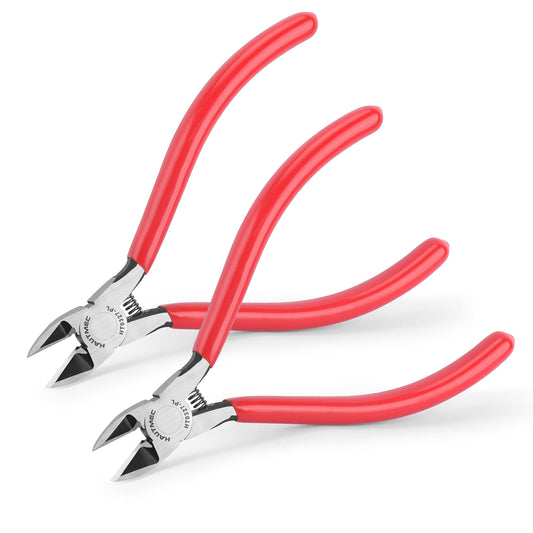 HAUTMEC 5" Precise Small Flush Cutting of Engineer Wire Cutter Plier 2PCS with Location Pin for Fine Shearing, Perfect for Circuit Board Cutting, Electronic Components, HT0327-2PC