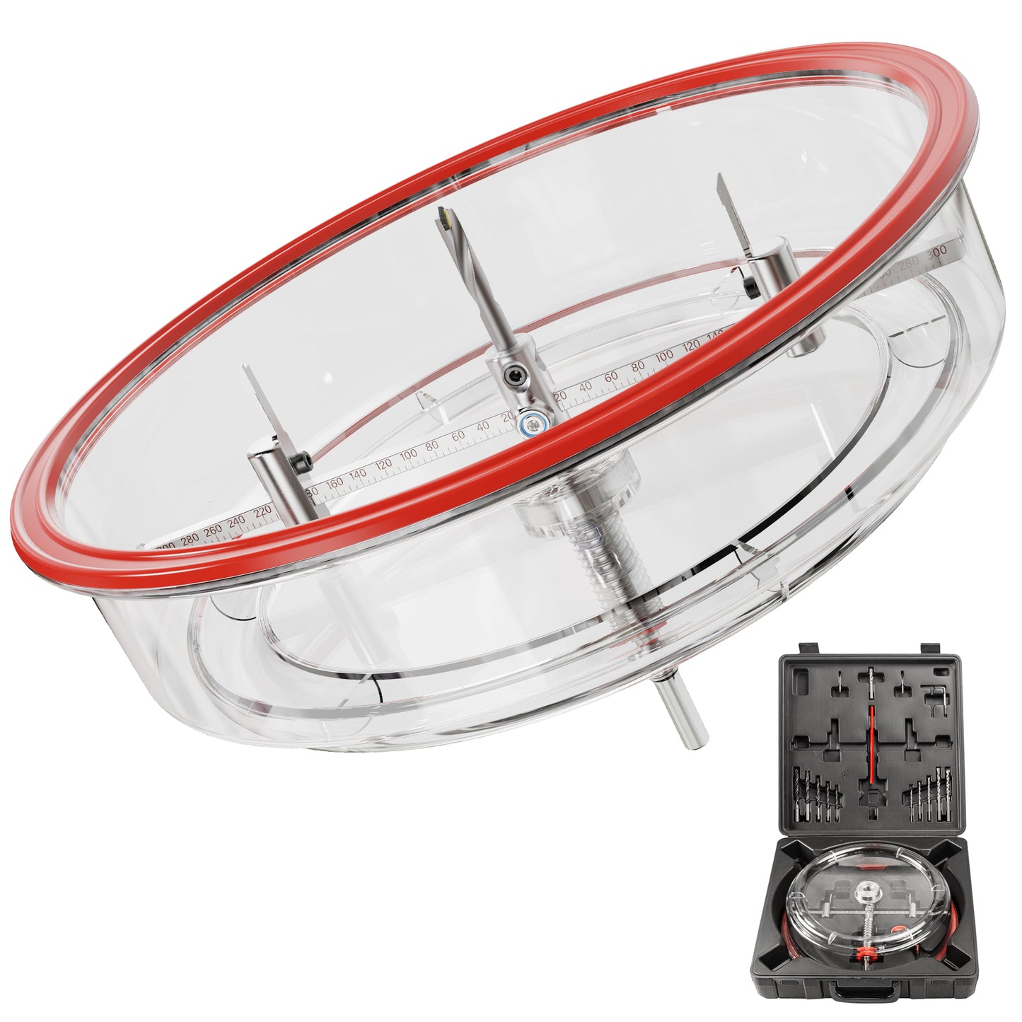 HAUTMEC Adjustable Hole Saw Cutter Kit, 1.6"–11.8"(40–300mm) Large Size, Heavy-Duty Bi-Metal Hole Cutter with PC Dust Shield, Adjustable Arbor & Pilot Bit for Wood, Plastic, Drywall – HTHOH25014