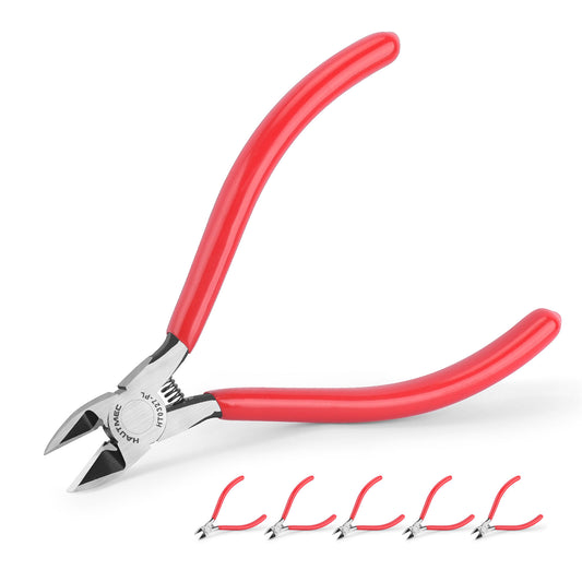 HAUTMEC 5" Precise Small Flush Cutting of Engineer Wire Cutter Plier 5PCS with Location Pin for Fine Shearing, Perfect for Circuit Board Cutting, Electronic Components, HT0327-5PC