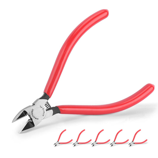 HAUTMEC 6" Flush Cut Pliers Ultra Sharp Wire Cutters 5PCS with Spring Loaded and Non-slip Grip, Ideal Wire Snips for Plastic, Soft Wire, Toy Model Kits, Jewelry Marking, Zip Ties, HT0318-5PC