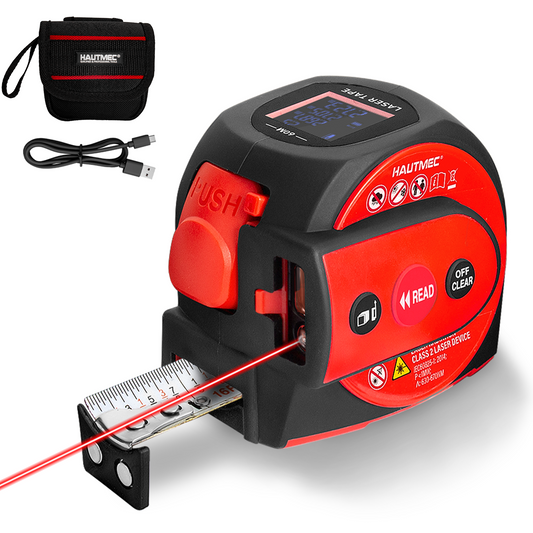 HAUTMEC 2-in-1 Laser Tape Measure, 60m/197ft Laser Distance Meter + 16FT Tape, Dual-Sided 25mm Wide Blade, Type-C Rechargeable,7 Modes, Angle Level, Auto Lock, Storage Bag Included 25048