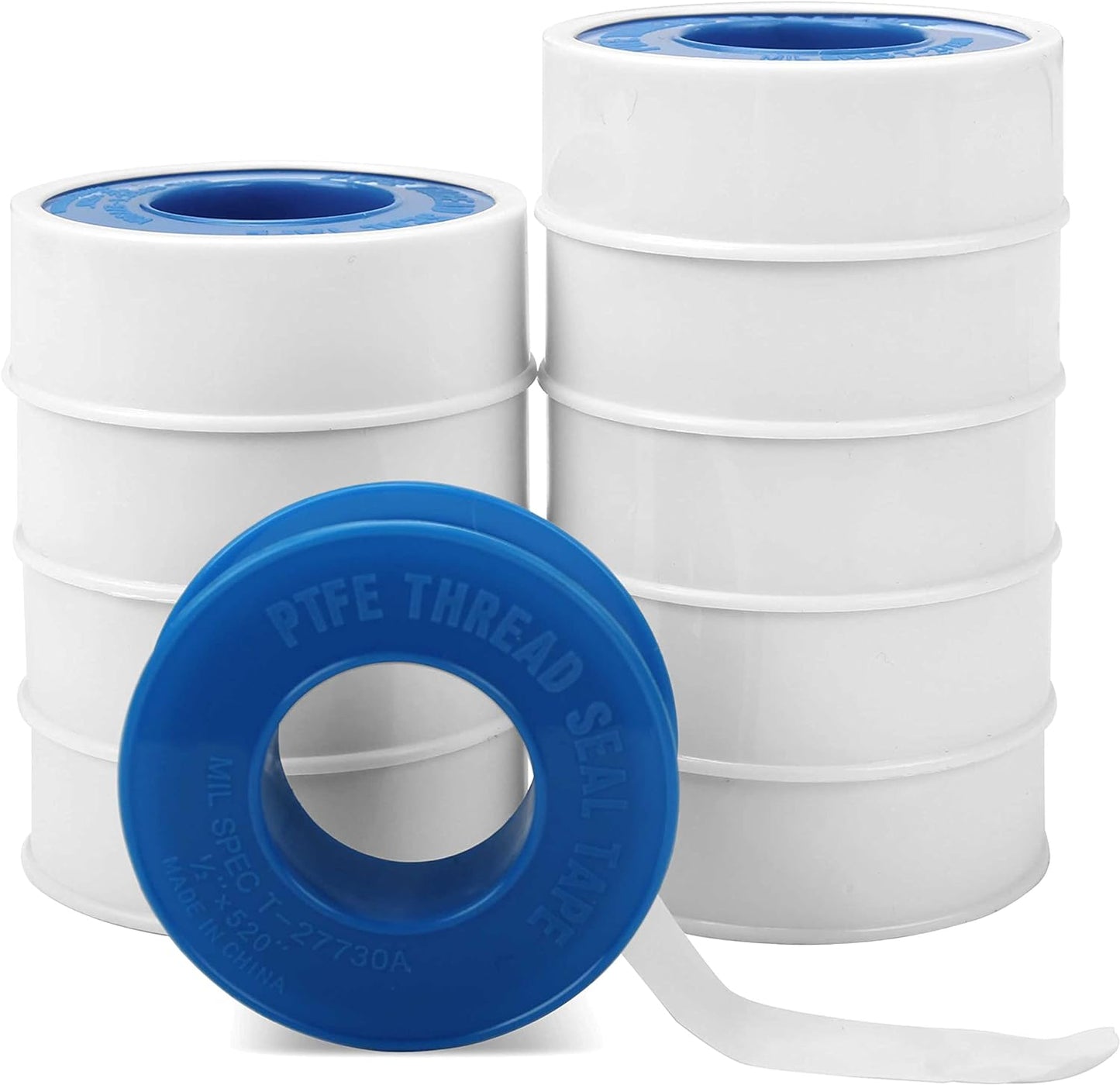 HAUTMEC 10 Rolls Teflon Tape, PTFE Sealant Tape for Plumbers Plumbing(White, 1/2 by 520"), Thread Seal Tape, for Home Shower Head, Water Pipe Sealing HT0123-ST