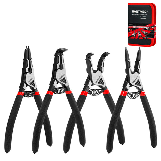 HAUTMEC 4PCS High Leverage Snap Ring Pliers Set,7 inches Internal/External Heavy Duty Circlip Pliers HT0280