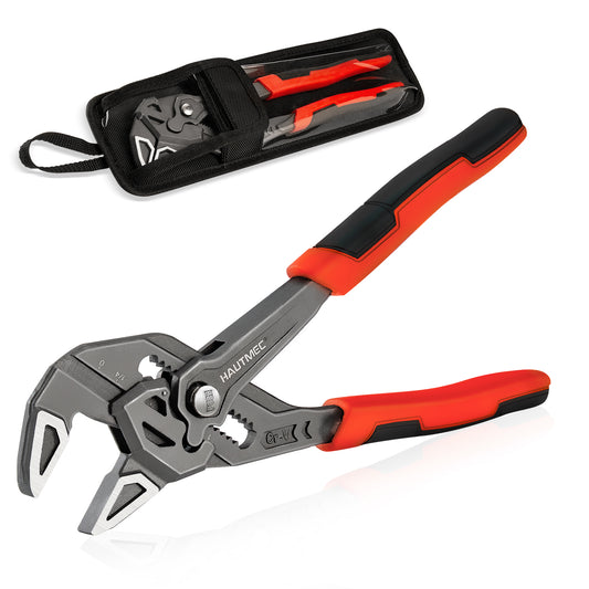 HAUTMEC Adjustable Pliers Wrench, 7-Inch Smooth Jaw Parallel Pliers, Heat-Treated CR-V Steel & Phosphated Rust-Resistant, SAE/Metric Scale, Storage Belt Pouch for Professional Plumbing & DIY HTAWH25023