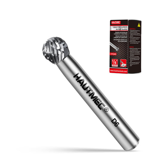 HAUTMEC Tungsten Carbide Rotary Burr Bit – 1/4" Shank, Double Cut Tungsten Rotary File for Die Grinder, Professional Grade, Suit for Metal Carving, Grinding, Engraving & Deburring - HT0452