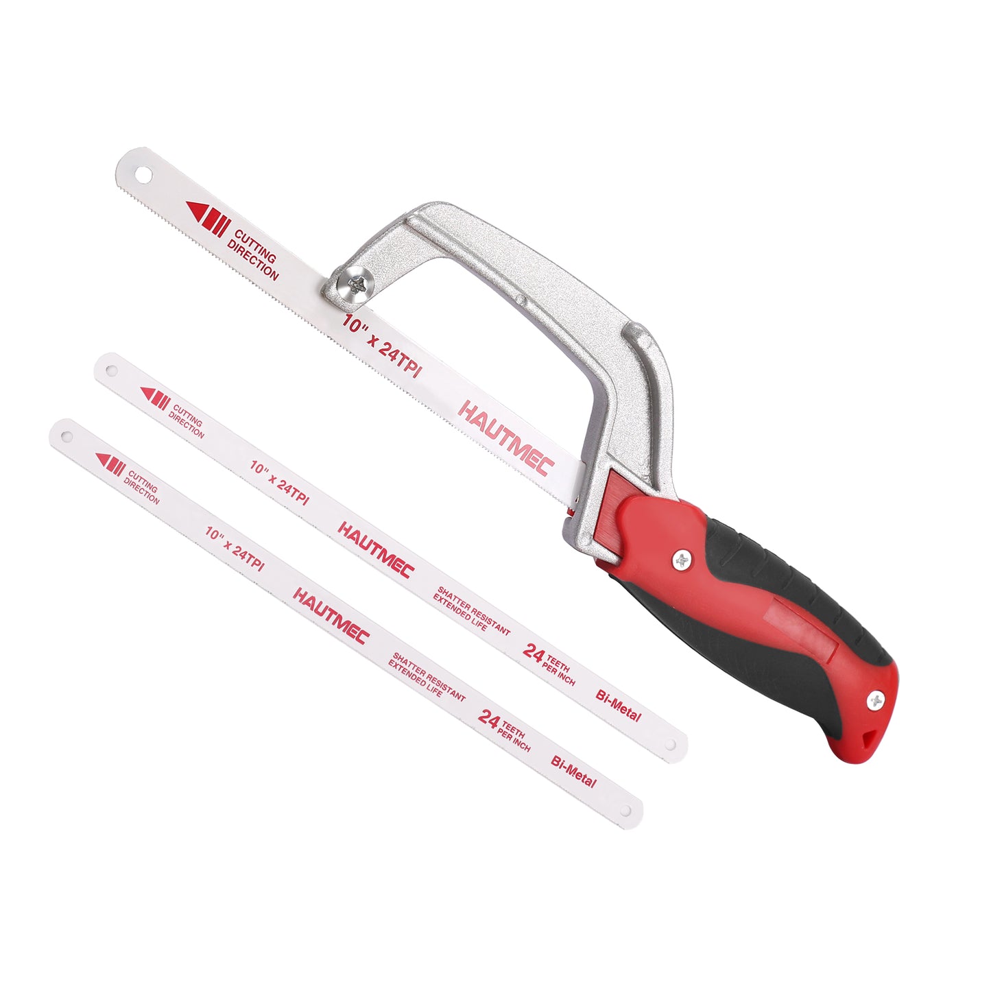 HAUTMEC Mini Hacksaw – Compact Hand Hack Saw Metal Frame With 3 PCS Bimetal HSS Blade, Especially cuts in Tight Hard-Reach Spaces, HT0355-MS
