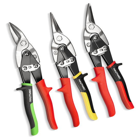 HAUTMEC 3-Piece Aviation Tin Snips for Cutting Metal Sheet, CR-V Steel Miter Shears for Straight, Left & Right Cuts, 10 Inch Heavy-Duty Sheet Metal Cutters with Safety Lock & Ergonomic Grip –HTSSM25063