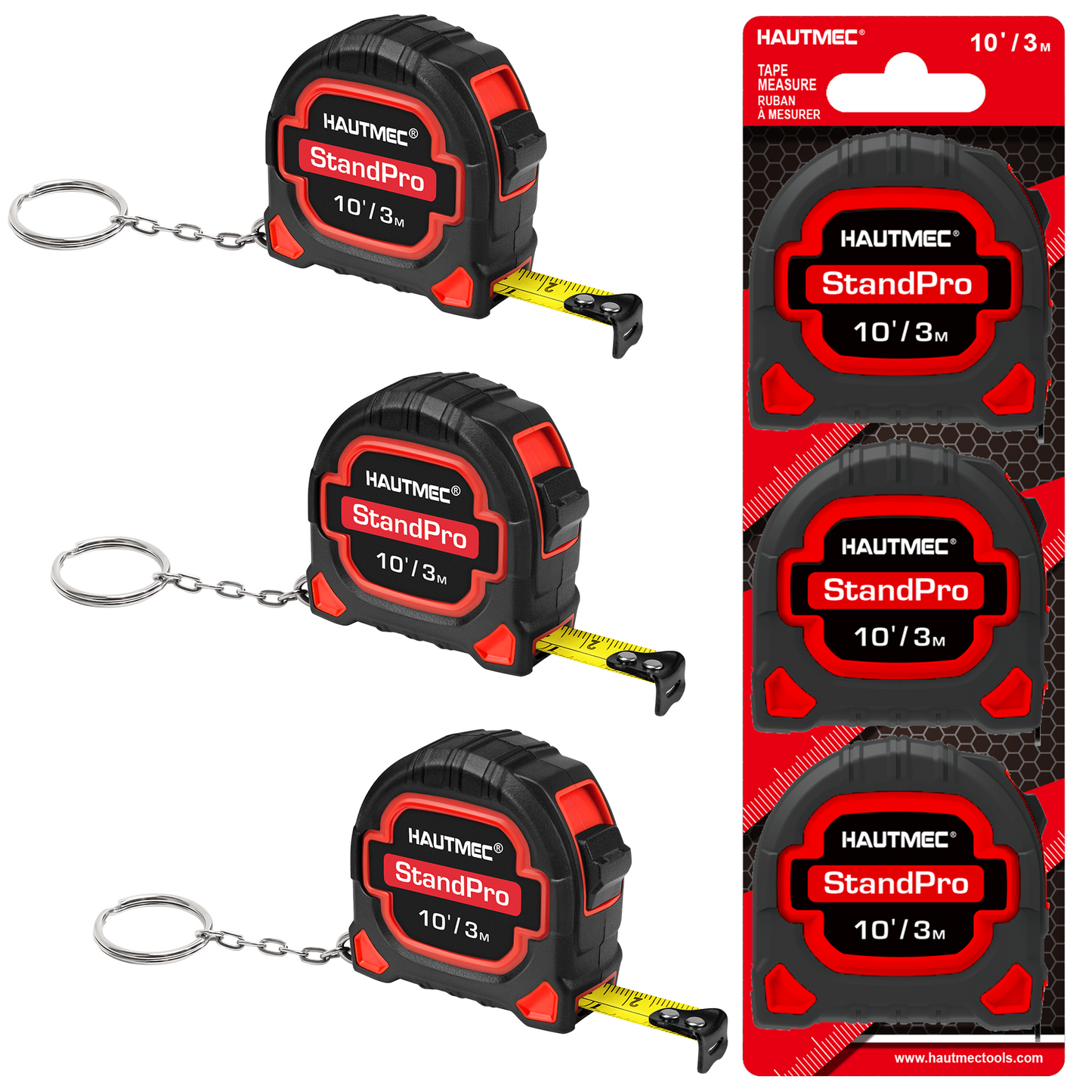 HAUTMEC 3 Pc Small Tape Measure, Mini Tape Measure, Keychain Tape Measure, Metric and Imperial Scales, Retractable Pocket Tape Measure Suitable for Homeowners, HT0252