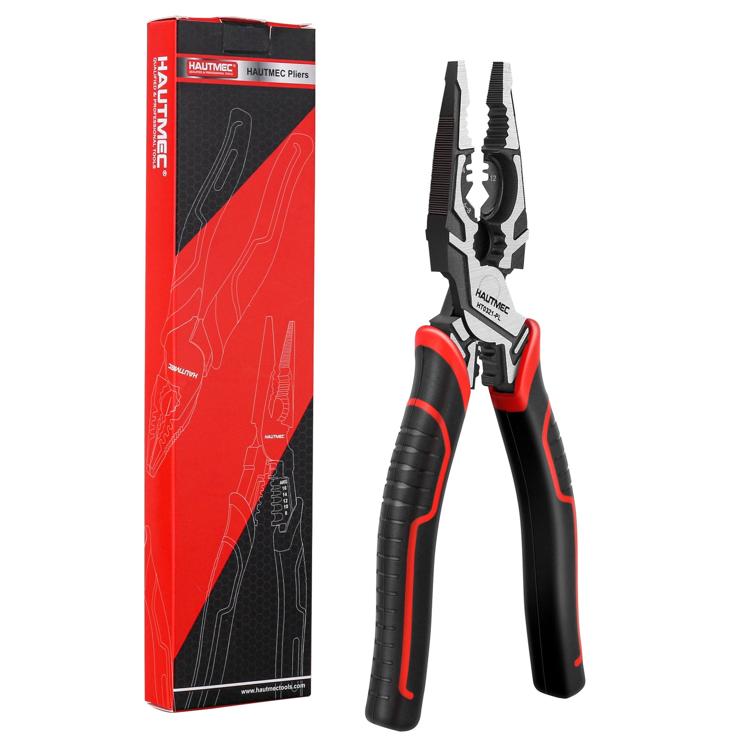 HAUTMEC Pro 8" Multifunctional Combination Linesman Plier with Cable Cutter, Wire Stripper, Terminal Crimping, Tool Clamping and Spanner, High leverage of Eccentric Design HT0321
