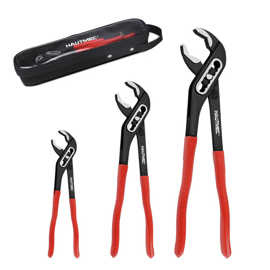 HAUTMEC Water Pump Pliers Set, Wider Opening,Groove Joint Pliers with Curved Jaw and Quick Adjustment Lock for Gripping,Repair,Nuts,Bolts, Pipe,12/10/7 Inch HT0323